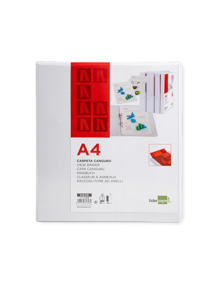 Carpeta canguro 2 anillas mixtas 55mm liderpapel a4 plastico blanca