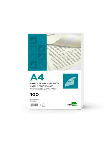 Papel verjurado liderpapel a4 120g/m2 blanco paquete de 100 hojas