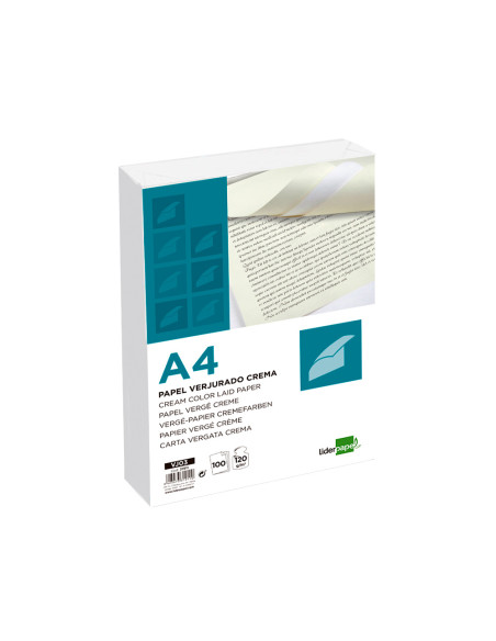 Papel verjurado liderpapel a4 120g/m2 crema paquete de 100 hojas