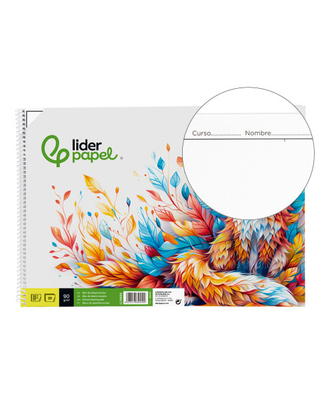 Bloc dibujo liderpapel escolar espiral 230x325mm 20 hojas 90 gr/m2 con recuadro