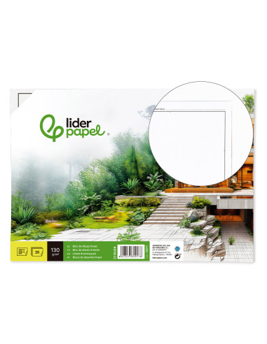 Bloc dibujo liderpapel lineal encolado 230x325mm 20 hojas 130 gr/m2 con recuadro