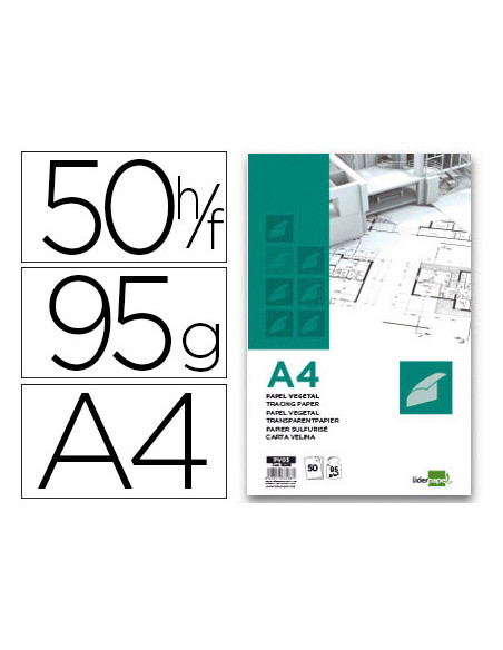 Bloc papel vegetal liderpapel encolado 210x297mm 50 hojas 95g/m2