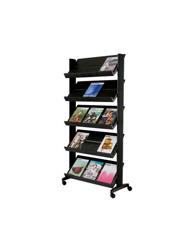 Expositor paperflow de suelo movil metalico con 5 repisas negro 140x1700x395 mm