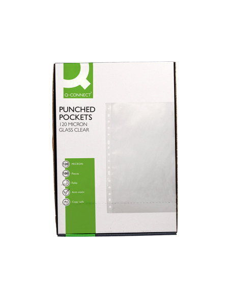 Funda multitaladro q-connect folio 120 mc cristal caja de 100 unidades