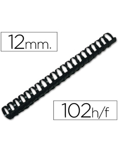 Canutillo q-connect redondo 12 mm plastico negro capacidad 102 hojas caja de 100 unidades