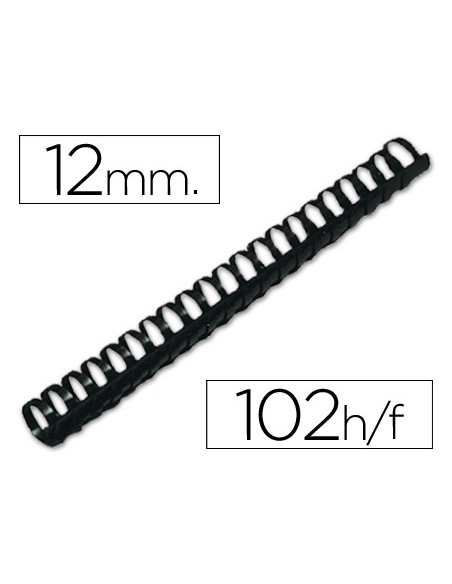 Canutillo q-connect redondo 12 mm plastico negro capacidad 102 hojas caja de 100 unidades