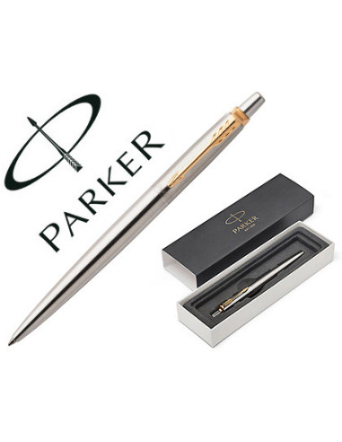 PARKER BOLÍGRAFO JOTTER PUNTA M TINTA AZUL ACERO INOXIDABLE CON ACABADO DORADO