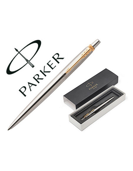 PARKER BOLÍGRAFO JOTTER PUNTA M TINTA AZUL ACERO INOXIDABLE CON ACABADO DORADO