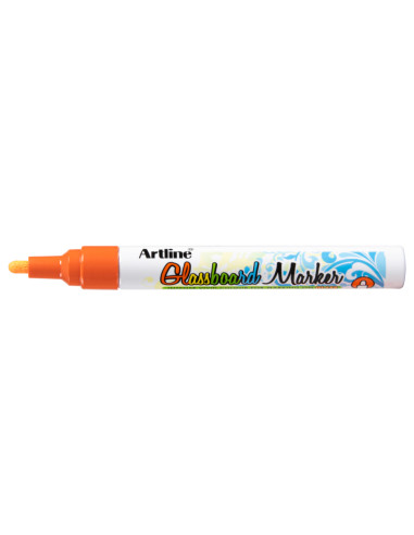 Rotulador artline glass marker especial cristal borrable en seco o humedo color naranja fluor