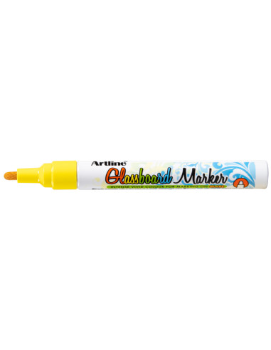 Rotulador artline glass marker especial cristal borrable en seco o humedo color amarillo fluor