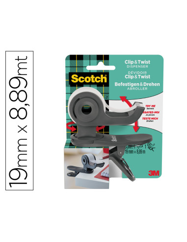 Portarrollo scotch clip & twist incluye 1 cinta scotch magic 8,89 mt x 19 mm