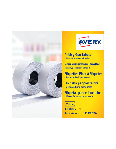 Etiqueta avery ondulada blanca permanente 26x16 mm para etiquetadora pl21/18 caja de 10 rollos de 1200 etiqietas