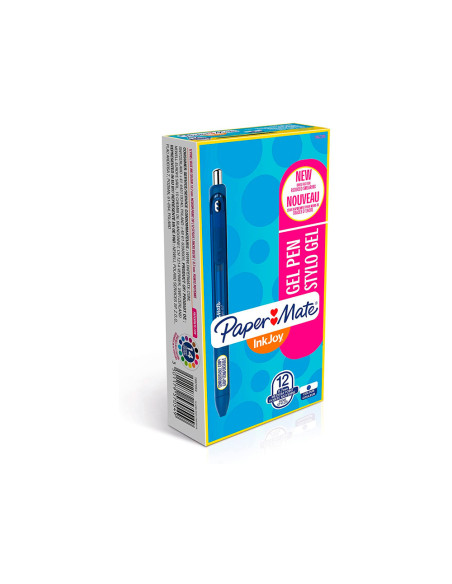 PAPER MATE INKJOY GEL BRILLANTE BOLÍGRAFO RETRÁCTIL PUNTA MEDIA AZUL CAJA -12U-