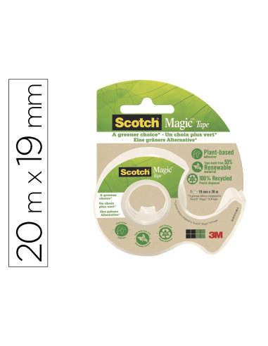 Cinta adhesiva scotch magic invisible 20 mt x 19 mm ecologica en miniportarrollo