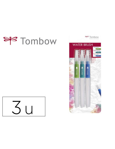 Pincel tombow water brush con deposito rellenable blister de 3 unidades punta fina/media/plana