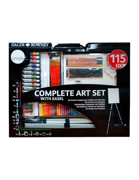 Set de pinturas daler rowney 115 piezas con caballete de aluminio plegable 457x73x584 mm