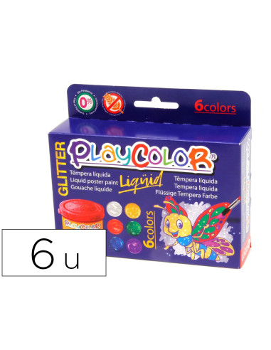 Tempera liquida playcolor liquid glitter 40 ml caja de 6 unidades colores surtidos