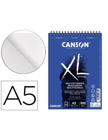 Bloc dibujo acuarela canson xl mix media grano medio din a5 15 hojas 300 gr/m2