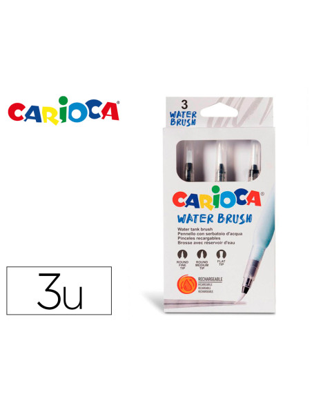 Pincel carioca recargable agua redondo caja de 3 unidades puntas surtidas