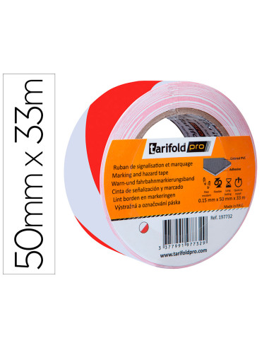 Cinta adhesiva tarifold seguridad para marcaje y señalizacion de suelo 33 mt x 50 mm color blanco/rojo