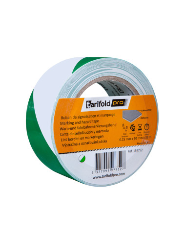 Cinta adhesiva tarifold seguridad para marcaje y señalizacion de suelo 33 mt x 50 mm color blanco/verde