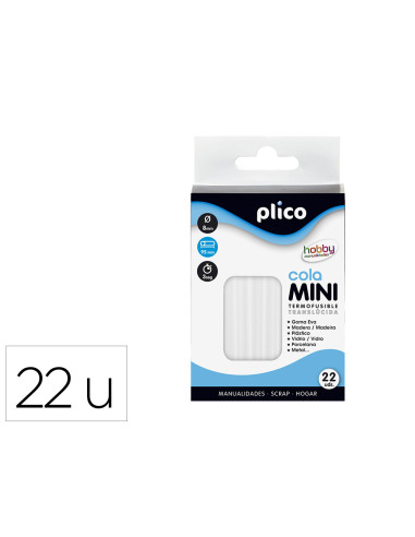 Barra termofusible plico mini translucida 8 mm de diamero x 100 mm de alto blister 22 unidades