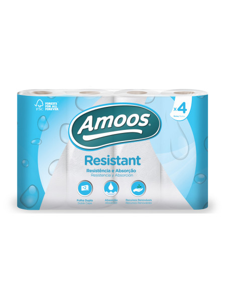 Papel de cocina amoos 2 capas 100 mm diametro x 224 mm alto 42g/m2 36 servicios paquete de 4 rollos