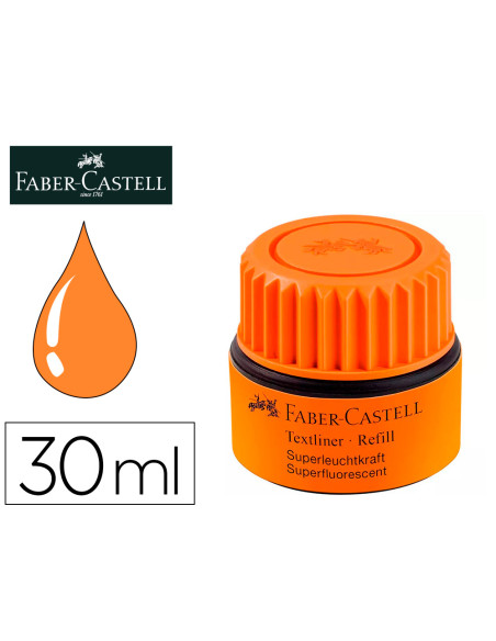 Tinta rotulador faber castell textliner fluorescente 1549 con sistema capilar color naranja bote 30 ml