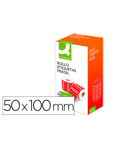 Etiqueta q-connect fragil 50x100 mm rollo de 200 unidades