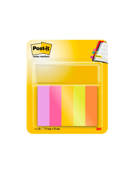 Bloc de notas adhesivas quita y pon post-it mininotas energetic colour 15 x 50 mm 50 hojas pack de 5 unidades