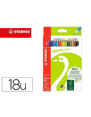 Lapices de colores stabilo green colors con certificado fsc estuche carton de 18 unidades colores surtidos