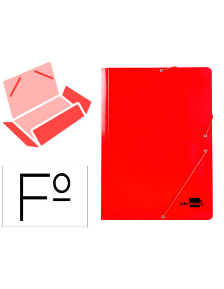 Carpeta liderpapel gomas folio 3 solapas carton plastificado color rojo