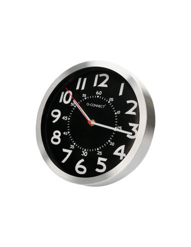 Reloj q-connect de pared metalico redondo 25 cm movimiento silencioso color negro con esfera cromado