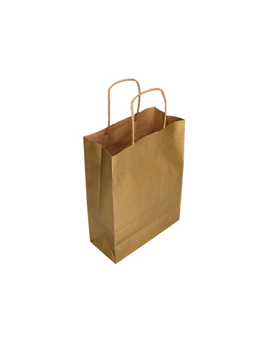 Bolsa papel q-connect kraft oro xs con asa retorcida 180x240x80 mm