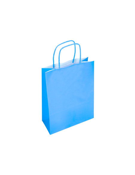 Bolsa papel q-connect celulosa celeste m con asa retorcida 270x370x12 mm