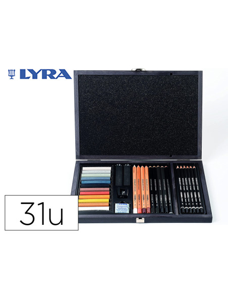 Set dibujo lyra estuche de madera con 31 piezas surtidas