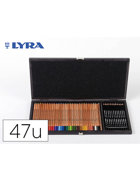 Set dibujo lyra estuche de madera con 47 piezas surtidas