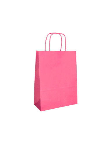 Bolsa papel q-connect celulosa rosa l con asa retorcida 320x400x14 mm