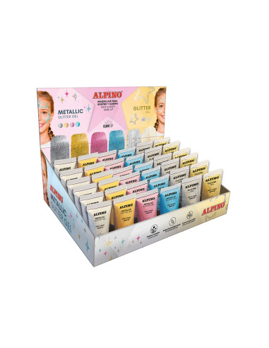 Expositor alpino gel maquillaje 24 glittter gel metalico + 12 glitter gel