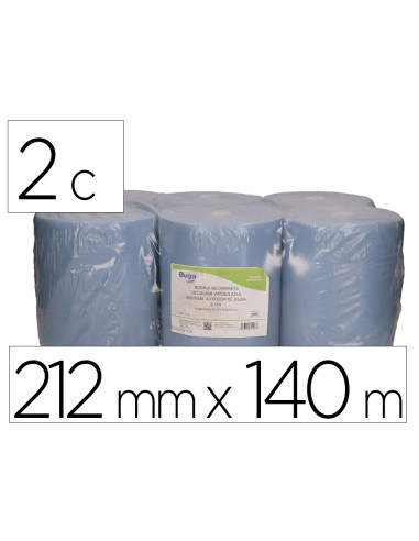 Papel secamanos bunzl 2 capas greensource celulosa reciclada azul 212mm x 140mt sistema autocorte paquete de 6 rollos