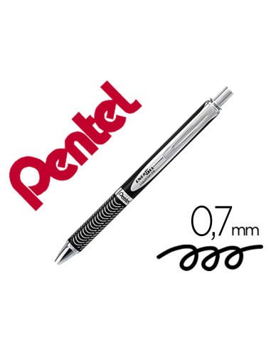 Boligrafo pentel energel bl407a retractil 0,7 mm tinta gel negra cuerpo metalico plata con estuche