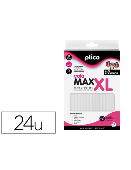 Barra termofusible plico cola extrafuerte max xl 11,5 mm de diametro x 200 mm de alto blister de 24 unidades