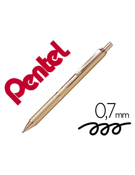 Boligrafo pentel energel bl407a-x retractil 0,7 mm tinta gel negra cuerpo metalico oro con estuche