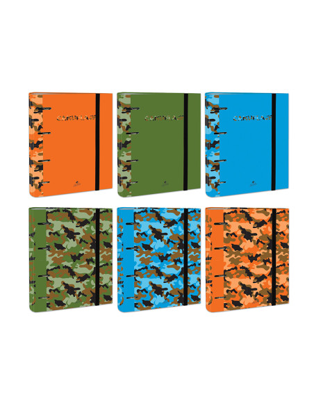 Carpeta de 4 anillas de 40 mm mixtas carton forrado folio colores surtidos camuflaje 6 diseños