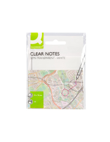 Bloc de notas adhesivas quita y pon q-connect 76x76 mm removible plastico translucido blanco 50 hojas