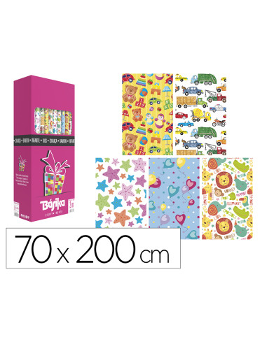 Papel de regalo basika infantil rollo ancho 70 cm longitud 2 m diseños surtidos gramaje 60 gr