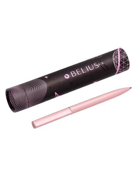 Boligrafo belius rocket b aluminio color minimalista rosa tinta azul caja cilindrica