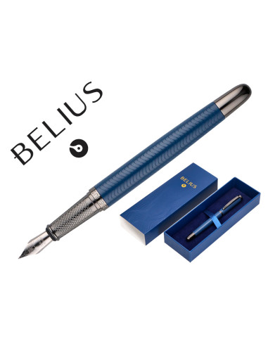 Pluma belius neptuno aluminio textura wavy color azul marino tinta azul caja de diseño