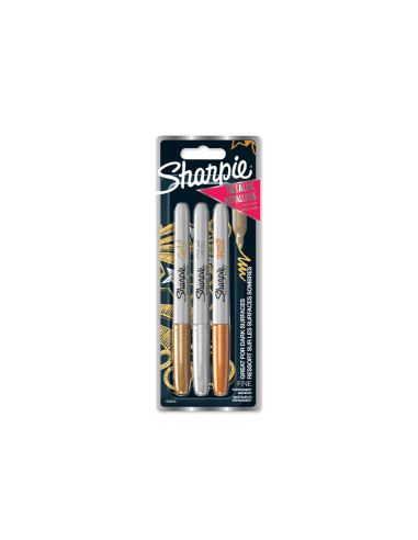 Rotulador sharpie permanente fino metalico blister de 3 unidades oro/plata/bronce clipstrip de 12 blister