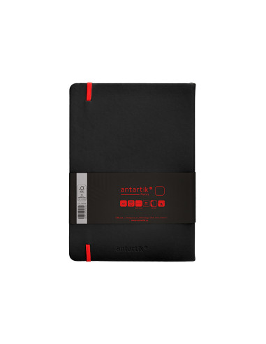 Cuaderno con gomilla antartik notes tapa dura a5 hojas lisas negro y rojo 100 hojas 80 gr fsc